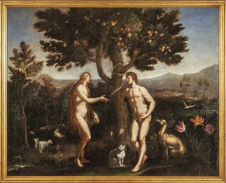 Scuola fiamminga fine sec.XVII "Adamo ed Eva nel 