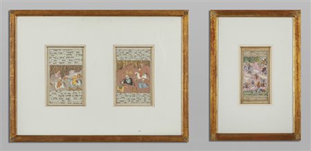 Due cornici contenenti tre pagine miniate 