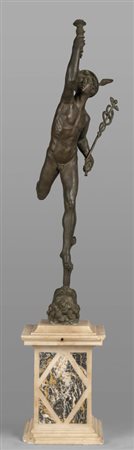 Hermes, bronzo a patina scura, base in marmo 