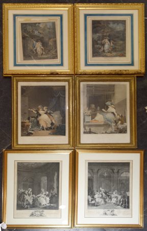 "Scene galanti" tre coppie di stampe, sec.XIX