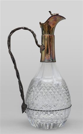 Caraffa in cristallo molato e argento sbalzato, 