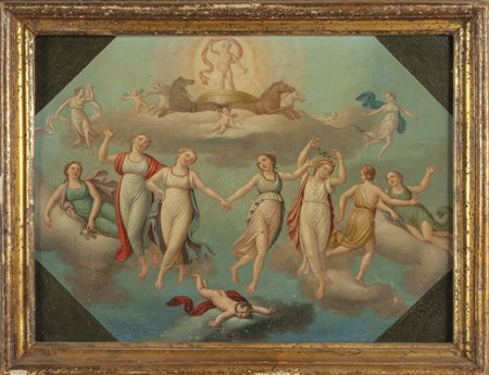 "Scena neoclassica" dipinto su lastra metallica, 