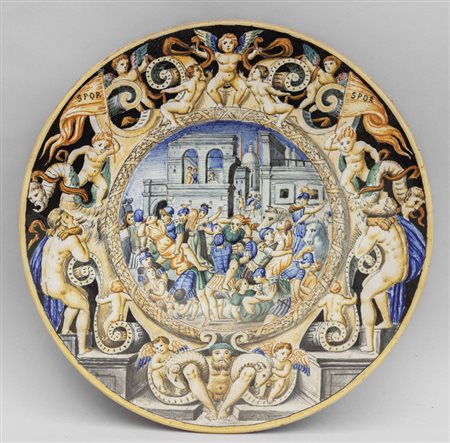 Piatto istoriato in maiolica con raffigurazione 