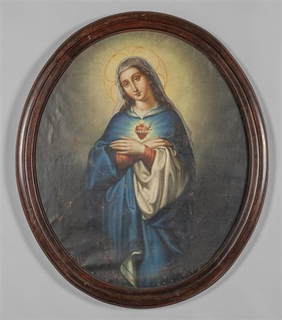 "Madonna del Sacro Cuore" olio di forma ovale, 