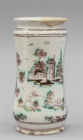 Albarello in ceramica decorato in policromia con 