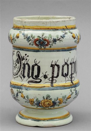 Albarello in ceramica decorata in policromia, 