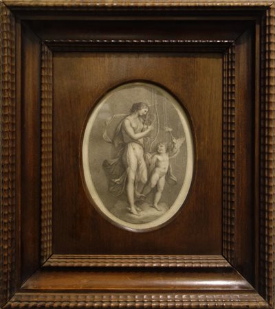 "Venere e Amore" incisione ovale, sec.XIX<br>cm. 