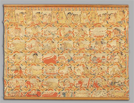 Calendario orientale in tela dipinta<br>cm. 