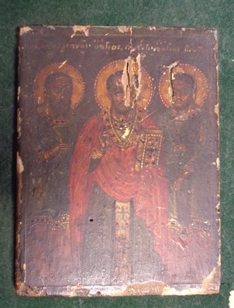 Piccola icona raffigurante Tre Santi<br>cm. 10x13