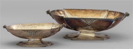 Alzata Decò centrotavola in argento, prese con 