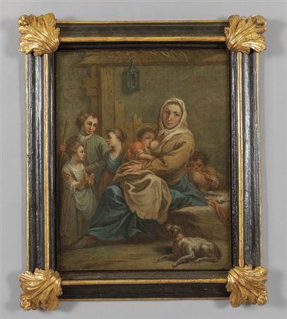 Scuola piemontese sec,XVIII "La famiglia" olio, 