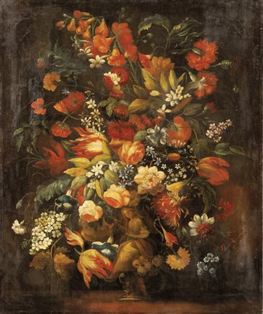 "Natura morta con vaso di metallo" olio inizi 