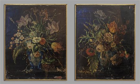 "Mazzi di fiori" coppia di olii<br>cm. 24x30