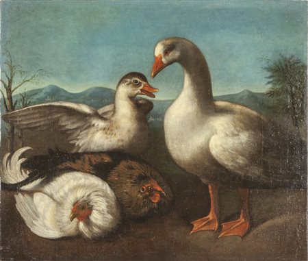 Scuola lombarda sec.XVIII "Papere e galline" 
