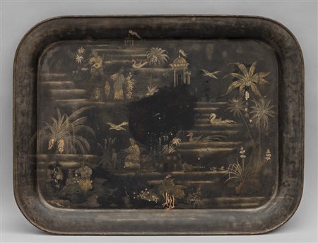 Vassoio in latta decorato a scene di vita 