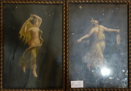 "La danza" e "Diana" coppia di olii su tavoletta 