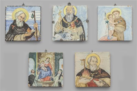 Cinque mattonelle diverse a soggetto sacro, 