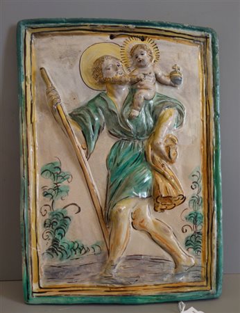 Placca in ceramica policroma raffigurante San 
