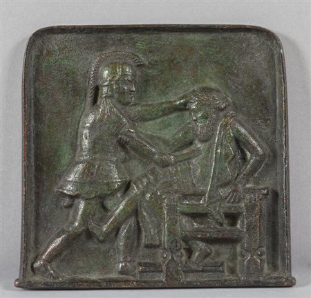 Antica placca in bronzo raffigurante la morte di 