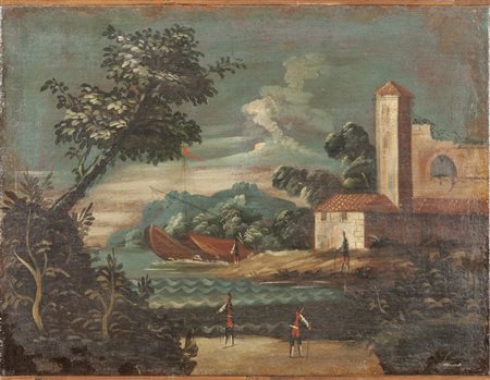 Scuola piemontese sec.XVIII "Paesaggio animato 