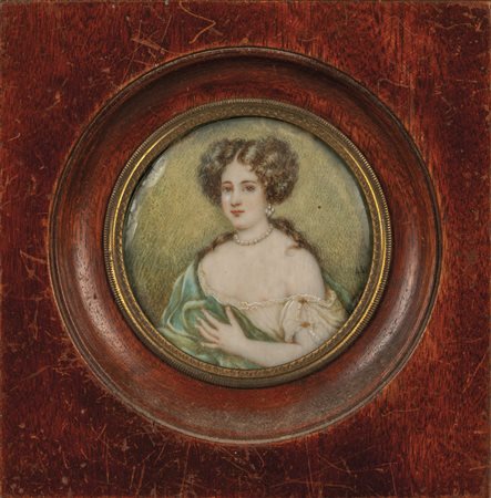 Giovane donna con vestito rosso, miniatura, 