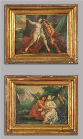 "Scene mitologiche" coppia di olii, inizi 