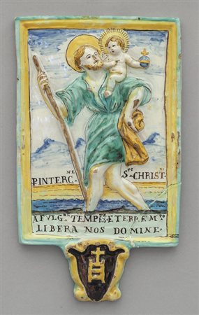 Placca in ceramica policroma raffigurante San 