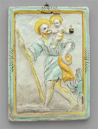 Placca in ceramica policroma raffigurante San 