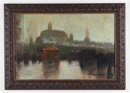  PITTORE DELLA FINE DEL XIX SECOLO - Il parlamento di Londra sul Tamigi.