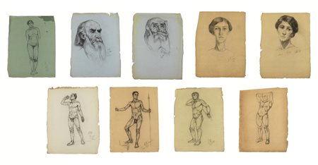 ARTISTA TEDESCO DEL XX SEC  - Lotto composto da n.9 disegni. Studio di nudi e ritratti.