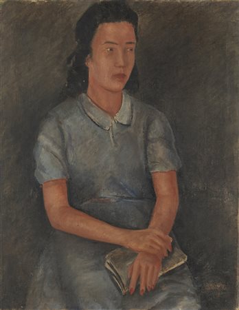  PITTORE DEL XIX SECOLO - Ritratto femminile con libro.