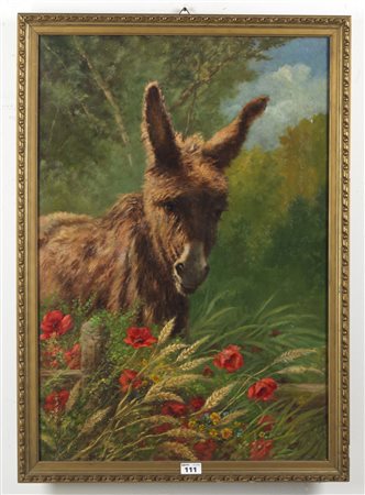 PITTORE DELLA FINE DEL XIX SECOLO - Asinello sul prato.