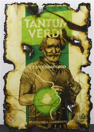 Andrea Francolino TANTUM VERDI tecanica mista su cartone, cm 53x37 sul retro:...