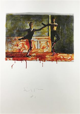 Mario Schifano SENZA TITOLO tecnica mista su carta, cm 100x70 firma e data...