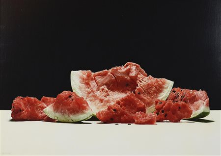 Luciano Ventrone NOTTE D'AGOSTO olio su tela, cm 50x70 firma sul retro:...