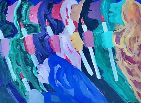 TERRUSO SAVERIO Monreale (Palermo) 1939 Fiaccolata 1980 Tempera su carta...