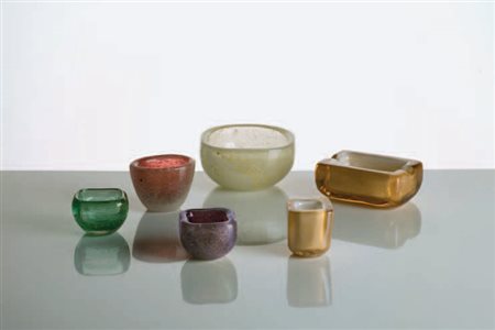 Carlo Scarpa e Venini SEI COPPETTE IN VETRO, 1935 circa Quattro in vetro a...