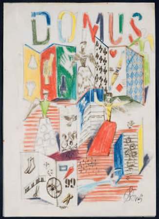 Gio Ponti STUDIO PER COPERTINA DI “DOMUS”, anni ’40 Matite colorate su carta...