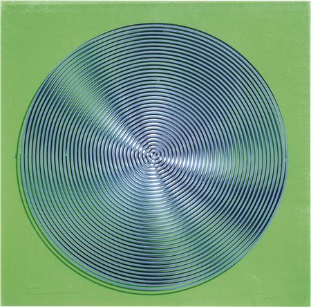 Alberto Biasi, Progetto S2, dinamica visiva in azzurro e nero su verde sfumato bianco, 1970