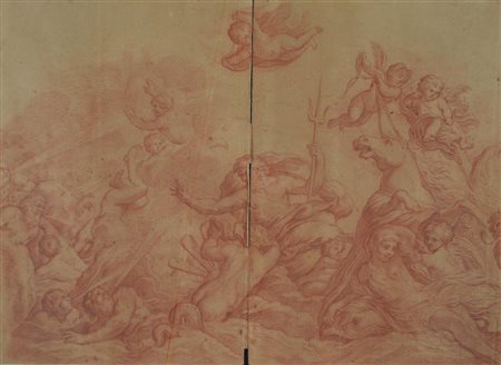 Scuola Toscana del XVII secolo NETTUNO PLACA LA TEMPESTA sanguigna su carta,...
