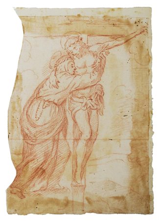 Ambito di Pier Dandini CROCIFISSIONE sanguigna su carta, cm 21,5x15,5