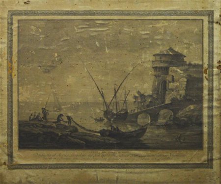 Cristoforo Dall'Acqua VEDUTA DEL PORTO DI MARSIGLIA bulino, cm 31,5x45;...