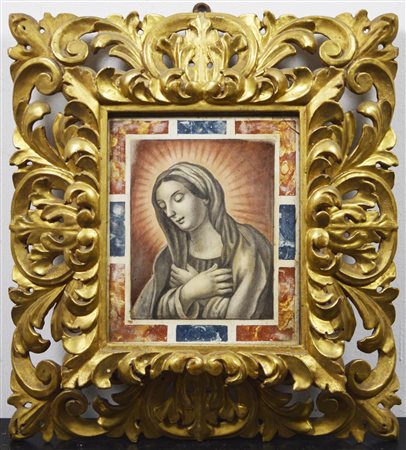 Scuola del XVIII secolo MADONNA scagliola dipinta, cm 21,5x18 entro cornice...