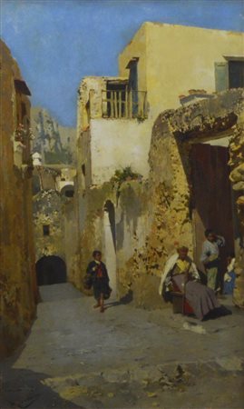 Santoro Rubens SCORCIO DI PAESE olio su tela, cm 63x37 firma