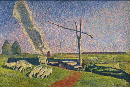 Benvenuto Benvenuti PECORE E LA PRIMAVERA olio su tela, cm 47,5x71 firma sul...