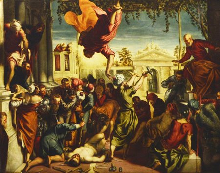Scuola del XIX secolo DA TINTORETTO. IL MIRACOLO DI SAN MARCO olio su tela,...
