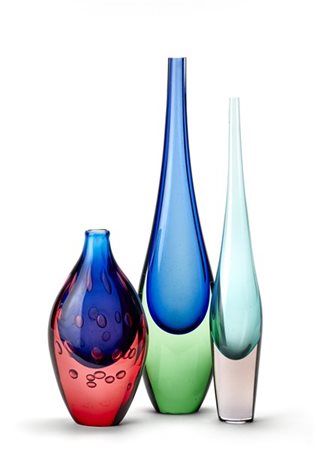 Salviati (Attribuito)
Lotto di due grandi vasi a collo stretto in vetro sommerso