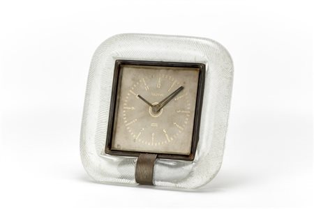Carlo Scarpa Orologio da tavolo con cornice in vetro incolore a filigrana lattim