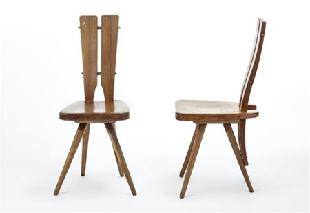 Carlo Mollino Coppia di sedie modello "Cervinia". Esecuzione Ettore Canali, Bres