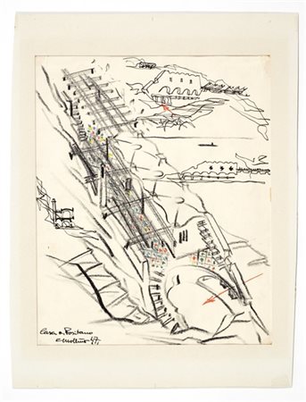 Carlo Mollino Disegno autografo e unico del progetto per una villa a Positano, a